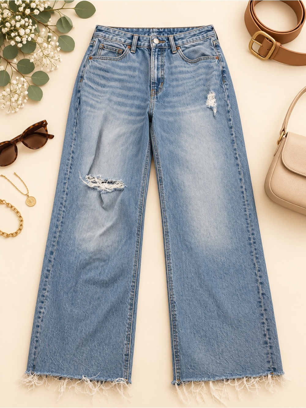 Old Navy Curvy Sky Hi Wide Leg Jeans Size 16 Extra High Rise Distressed